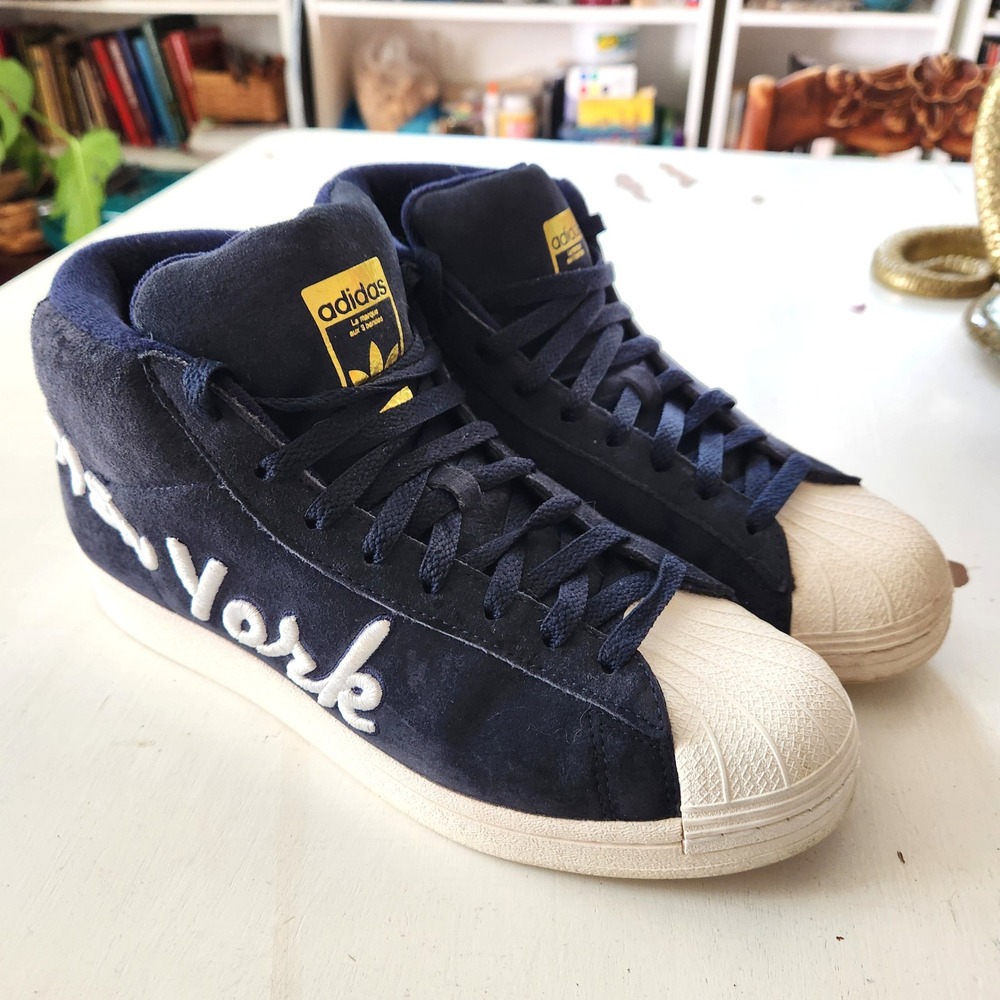 Adidas Pro Model Hi "New York" Navy Suede High Top Sneakers Men's Size 8